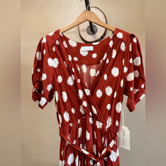 Rust red maxi dress with balloon sleeves and front tie - Picture 3 of 5